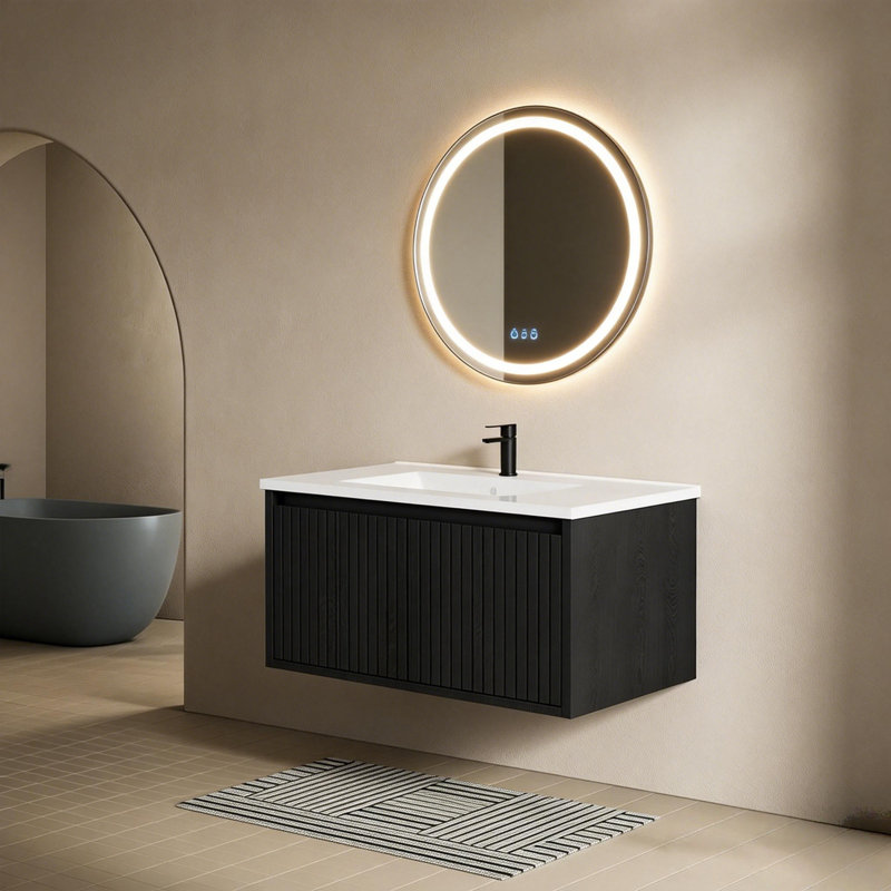 30 Inch Modern Bathroom Vanity With Divided Drawer, Vertical Textured Front And Floating Design - Wall-Mounted Storage Cabinet