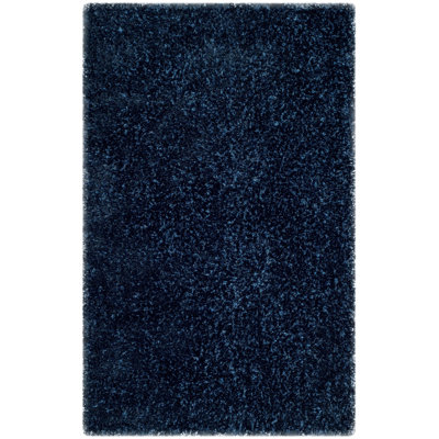Tapis bleu marine à poils longs Chamiyah 