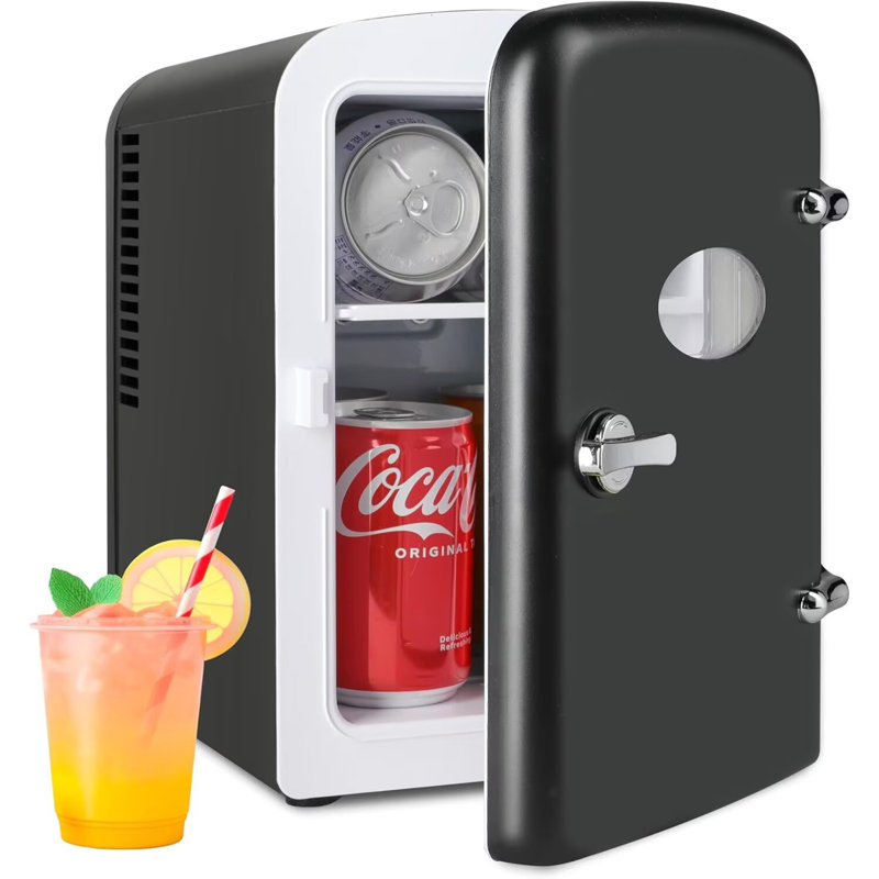 Simple Deluxe 4L/6 Can Mini Fridge with Observation Window, Portable Cooler & Warmer Freon-Free Small Refrigerator, Provide Compact Storage for Skincare, Beverage, for Bedroom, Office, Dorm