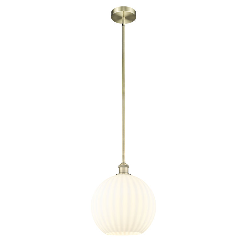 Luminaire suspendu 12 po Edison White Venetian, Laiton antique, H 13 po x l 12 po x P 12 po