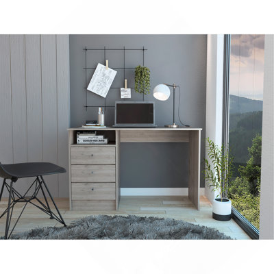Andalucia 3 Drawer Computer Desk, One Shelf -Light Gray