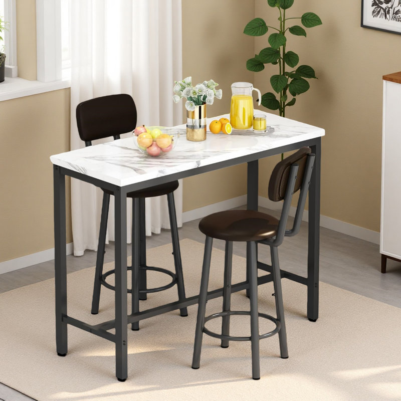 Industrial High Top Dining Set, Compact 3-Piece Pub Table With 2 Comfortable Stools, 2 Size & 4 Color Options For Studio & Cafe