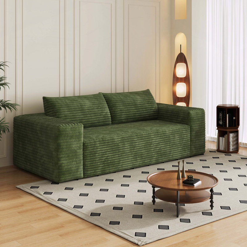 Canapé 3 places en velours côtelé avec assise profonde et conception ergonomique - sans assemblage, Vert