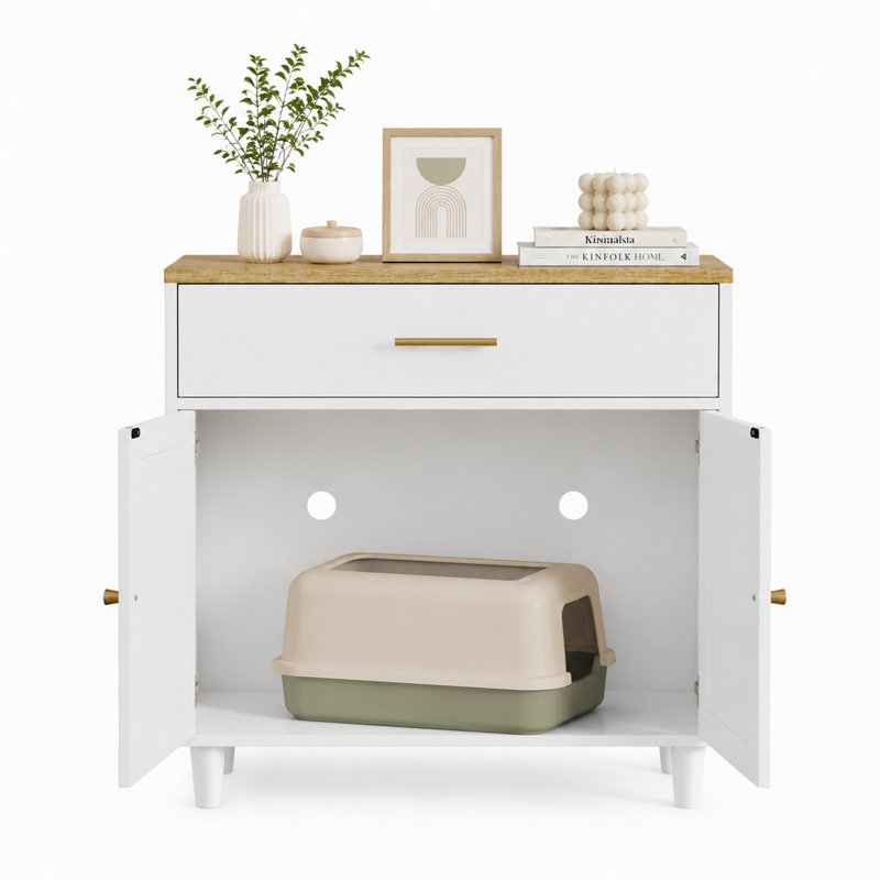 Bac à litière dissimulé pour chat avec griffoir, meuble de rangement/meuble-terrasse en bois pour animaux de compagnie, utilisable à l'intérieur