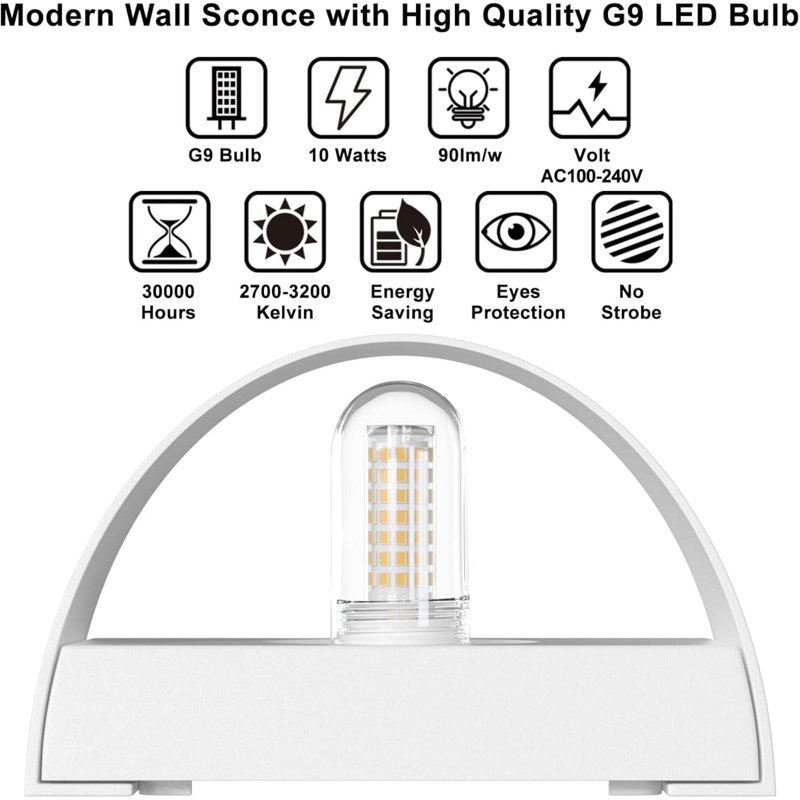 Applique murale moderne à DEL blanche chaude câblée 10 W pour éclairage de haut en bas pour le salon, la chambre à coucher, le couloir intérieur et l'extérieur, étanche IP65