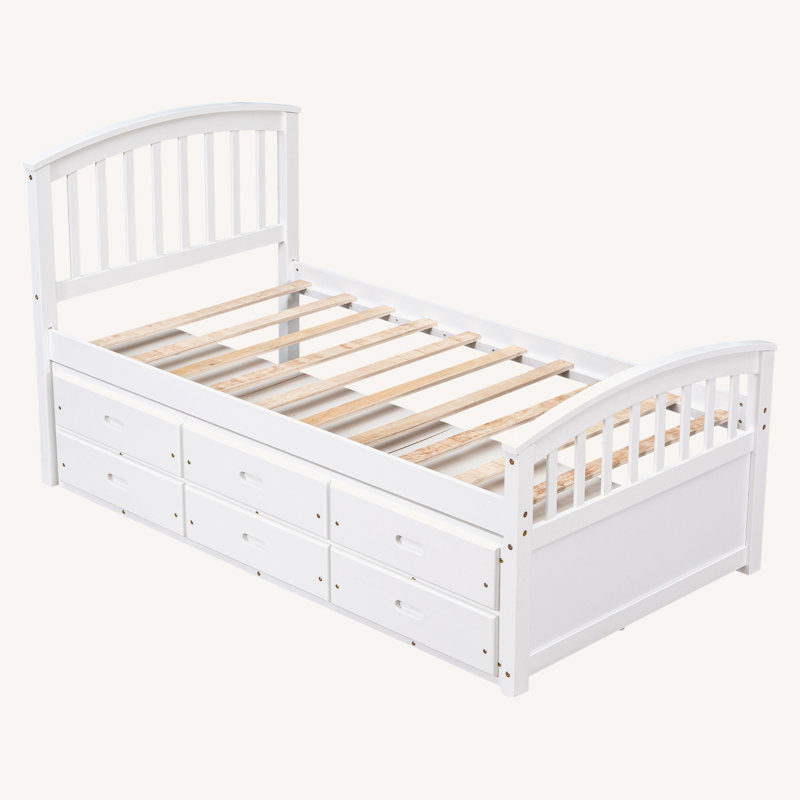 Lits simples 6 tiroirs en bois massif, Blanc