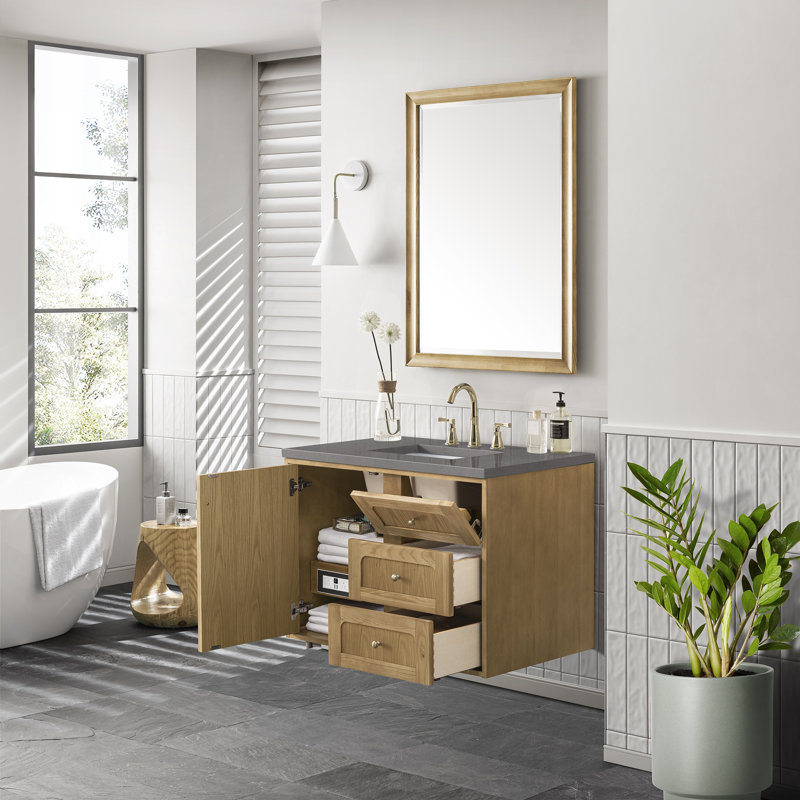 Laurent 36'' W Single Vanity, Carrara White, 8" Widespread, Light Natural Oak