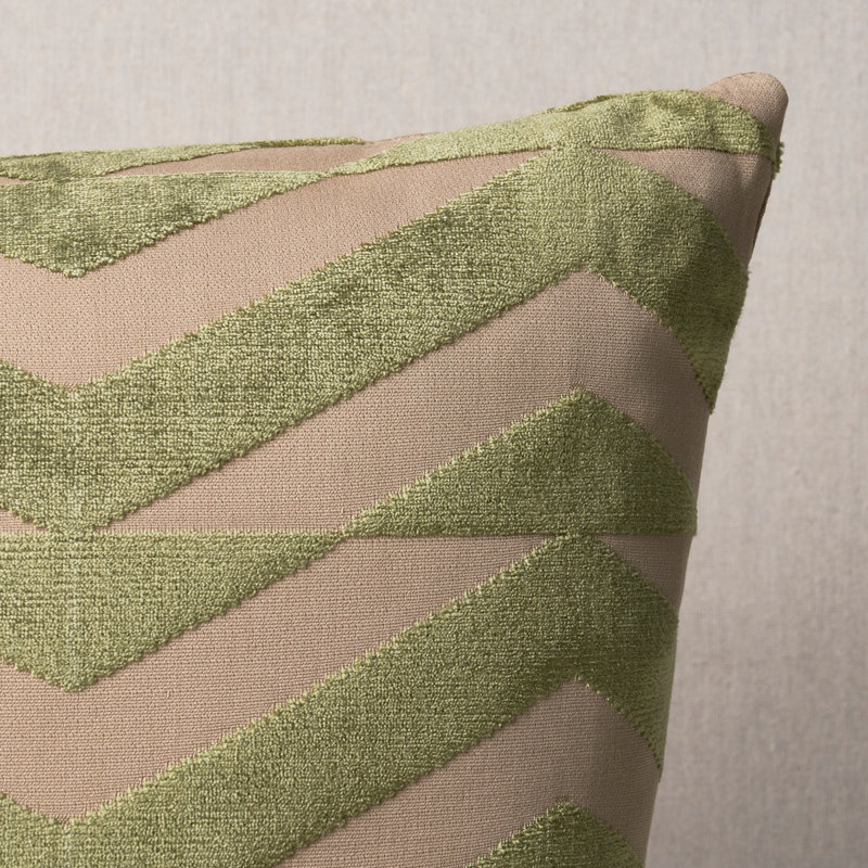 Schumacher x Miles Redd Broken Chevron Pillow, Olive/Khaki, 14'' x 14''