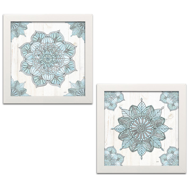 Ensemble de 2 reproductions d’art « mandala matin v & vi bleu et gris », H 12 po x l 12 po x P 0,75 po