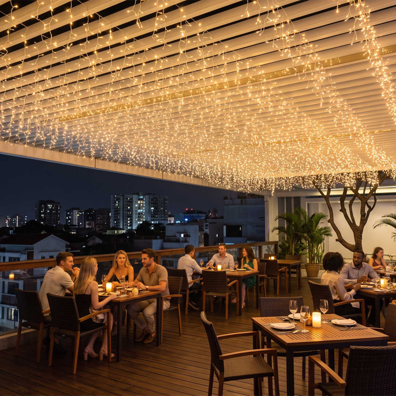 Guirlande commerciale 9 000 lumières à glaçons DEL blanc chaud 30 pi x 10 lumières scintillantes 8 modes de décoration extérieure résistante à l'eau
