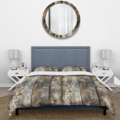Rustic Farmhouse Wooden Planks Striped Duvet Cover