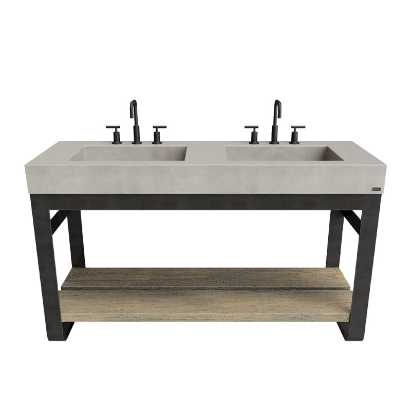 Outland 60'' W Double Vanity, 2 Triple Hole, Storm, Brushed Nickel