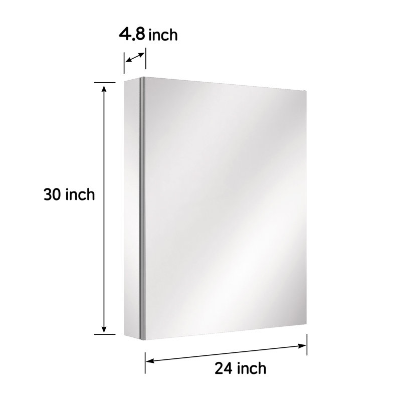 Recessed or Surface Mount Frameless Medicine Cabinet With Mirror and Adjustable Shelves, 30" H x 24" W