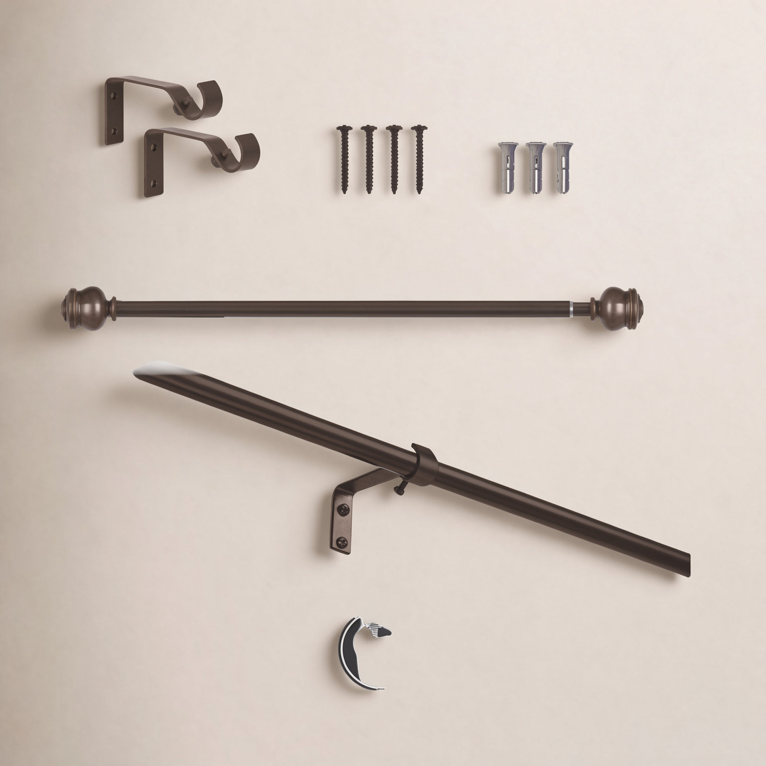 Lowri Glendale Curtain Rod, 28'' - 48'', Cocoa