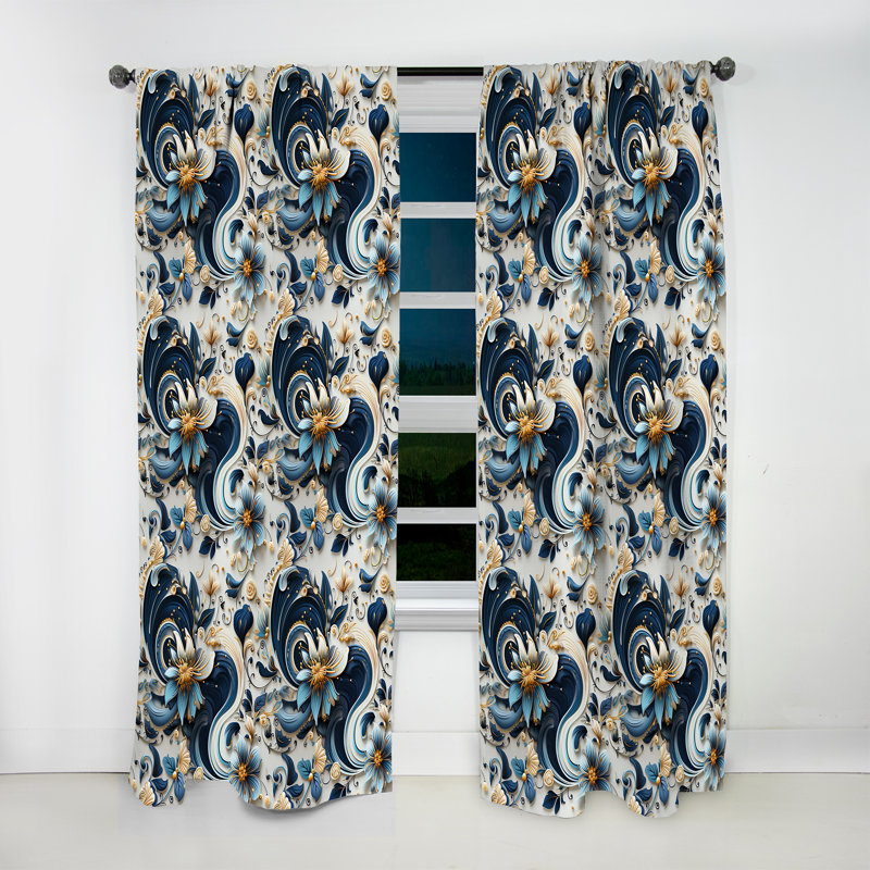 Motif cachemire à motif floral IV - Rideau floral obscurcissant - 1 panneau, L 52 po x L 90 po