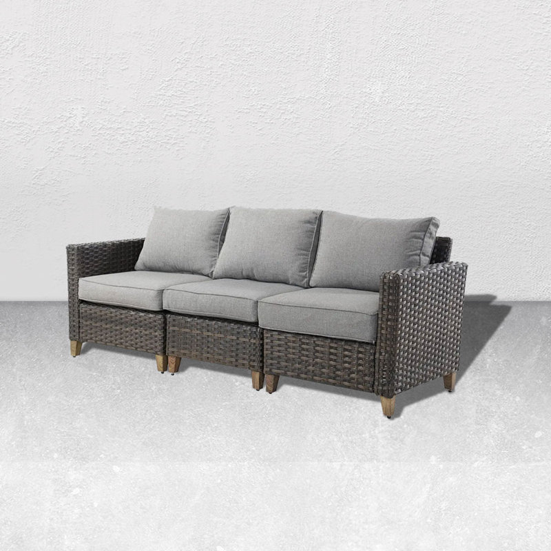 Girtie 77'' Wide Wicker Patio Sofa with Cushions