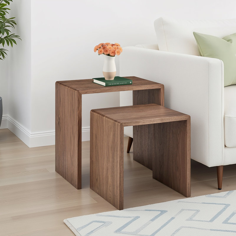 Cokley 2-Piece Wood Nesting Side Table, Dark Brown Wood