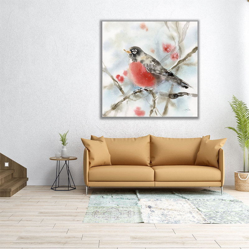 Winter Robin - reproduction d'art sur toile, H 12 po x l 12 po