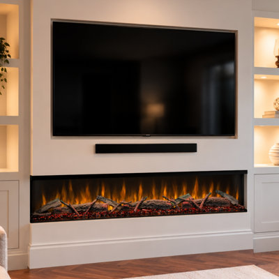Spectrum Series 60-Inch 3-Sided Panoramic Electric Fireplace – TV Media Wall Compatible