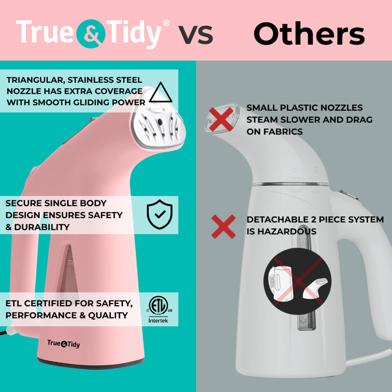 True & Tidy Portable Fabric Steamer, Pink