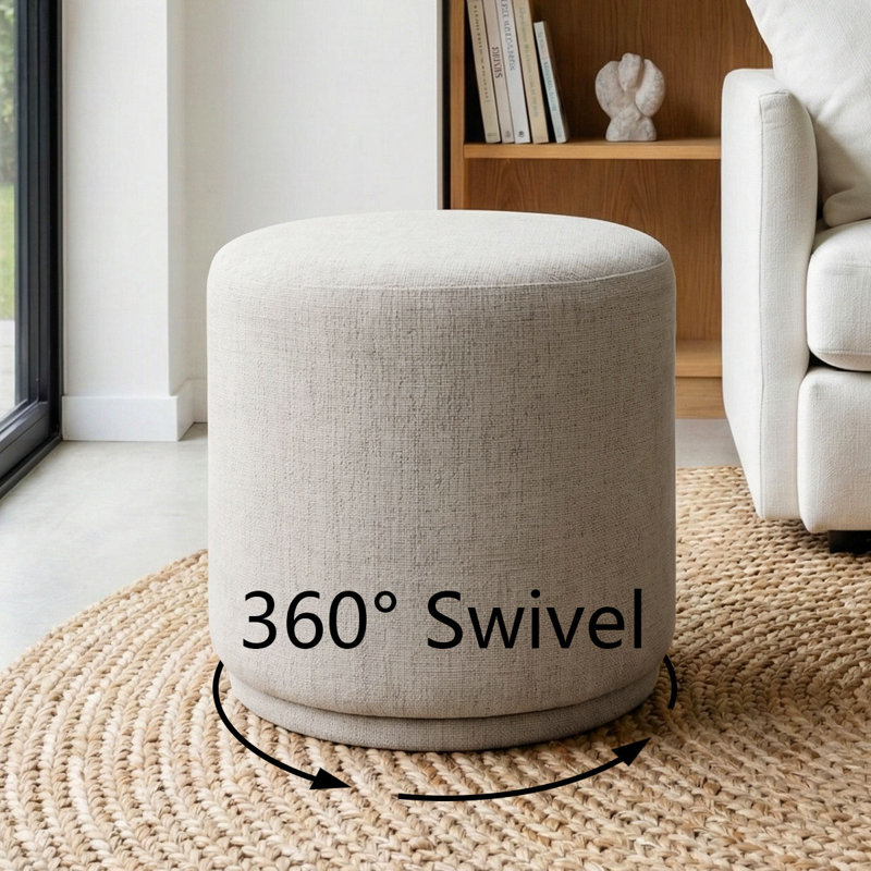 18.5" Wide Round Swivel Ottoman, Oatmeal