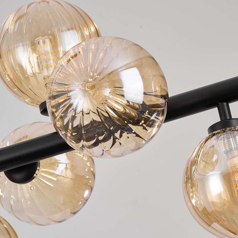 Lustre linéaire moderne en verre bullé à 16 lumières à intensité variable Spoutnik, Noir / Ambre
