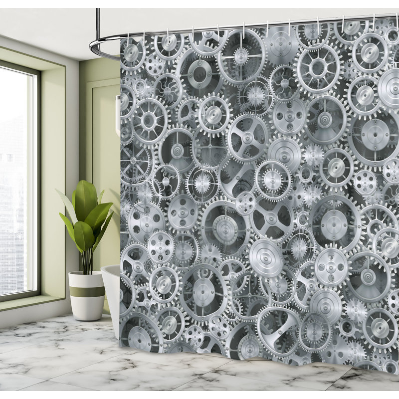 Dakota Fields Grey Shower Curtain Clock Technologic Pattern Grey Grey, 84"H x 69"W