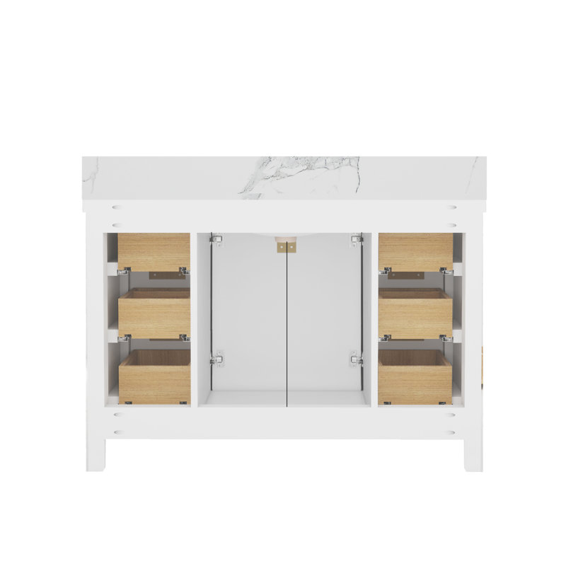 48'' Single Bathroom Vanity with Engineered Stone Top with Sink, White