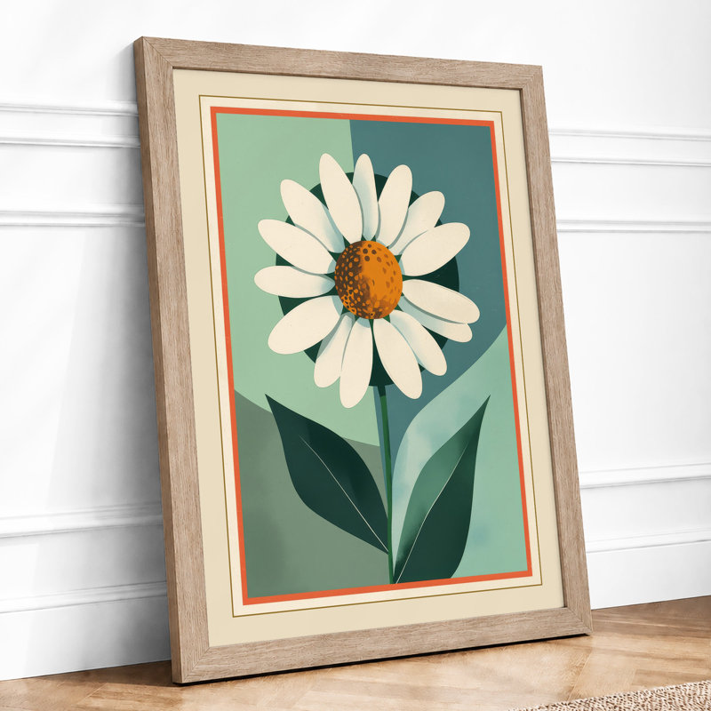 Geometric Daisy Botanical - Framed Print, A3 - 42.0 x 29.7 cm, Oak