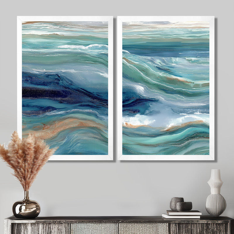 «Green River», reproduction d'art sur toile, art mural côtier vert 2 pièces, H 36 po x l 48 po, Reproduction encadrée, Blanc