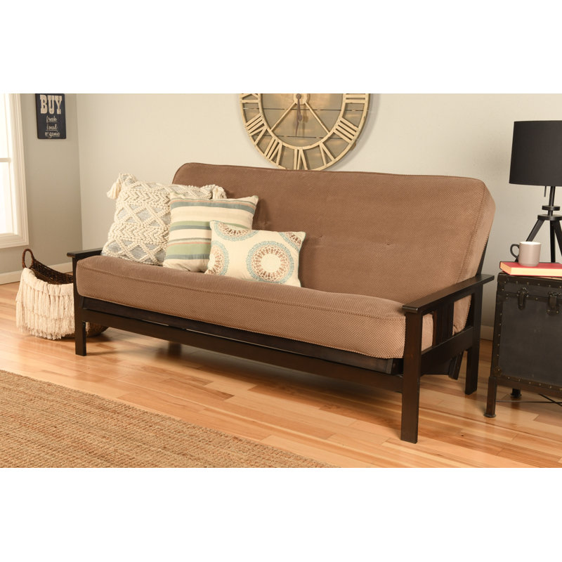 Johnte Full-Size Futon Frame and Full-Size Innerspring Mattress, À ressorts, Mocha marmont, Espresso