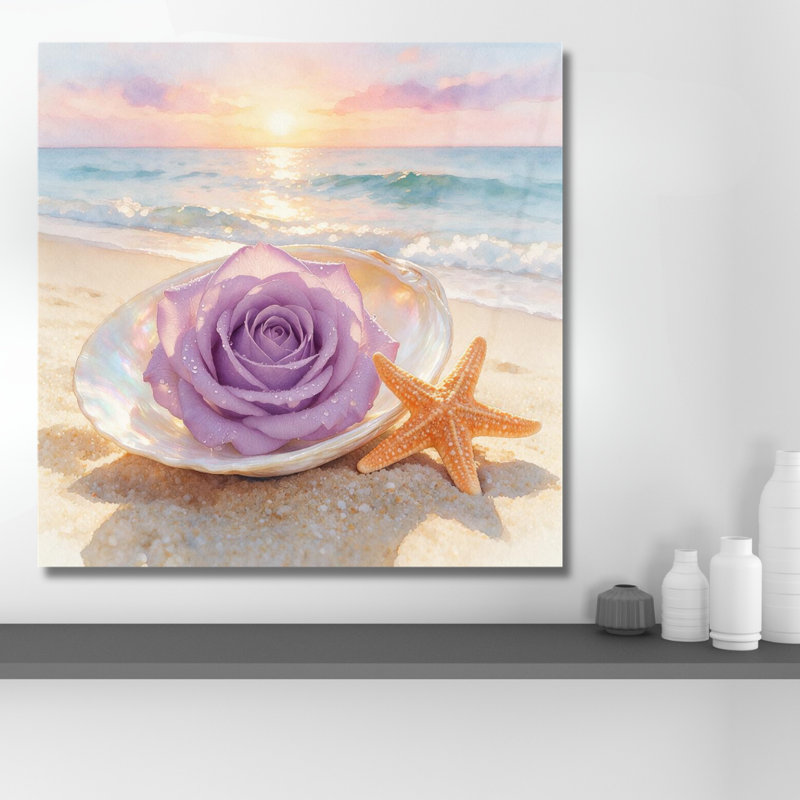 Art mural en verre trempé mauve, H 14 po x l 14 po