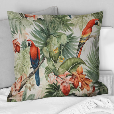 Parrot In Paradise I - Parrot Printed Throw Pillow
