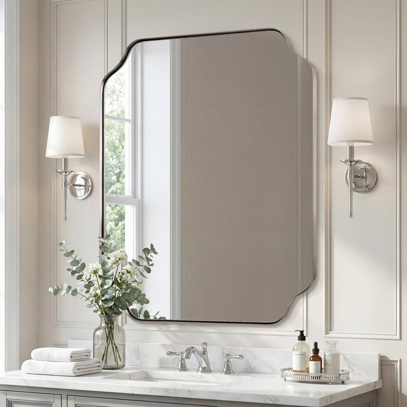 Miroir de salle de bain Modern Cadre en acier inoxydable, Nickel brossé, 36 po x 30 po