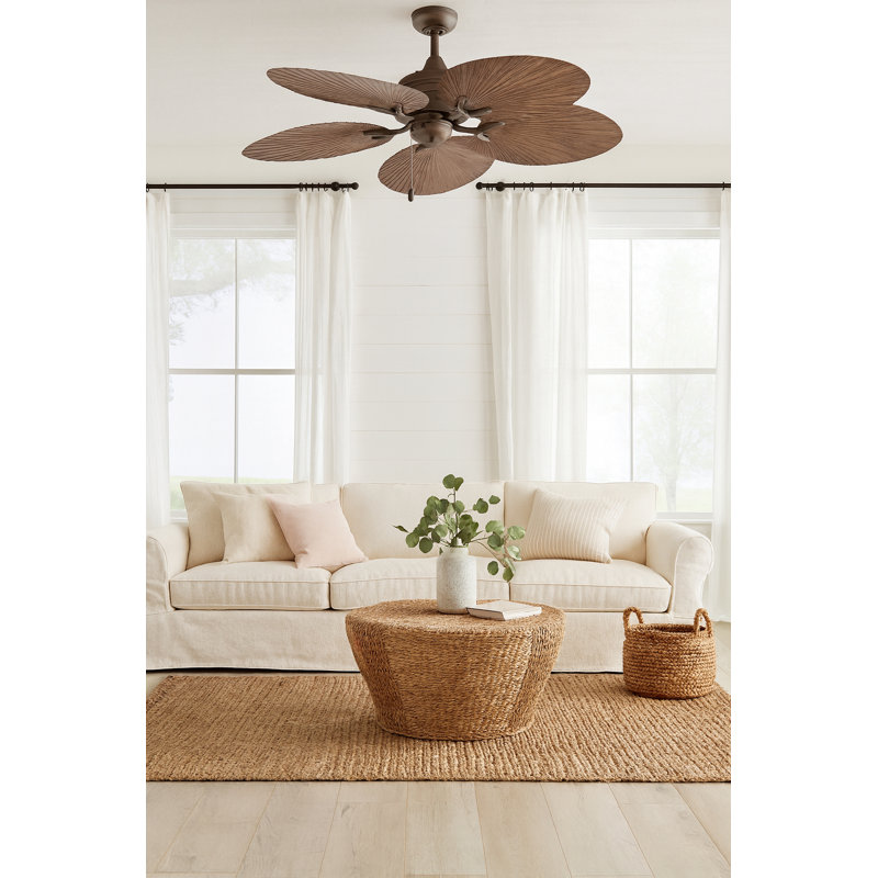 Overlock 52" Indoor/Outdoor 5-Blade Ceiling Fan with Pull Chain and Palm-Shaped Composite Fan Blades, Metallic Matte Bronze