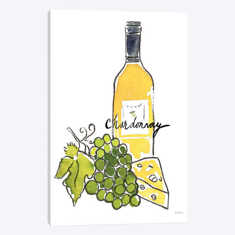 « wine time chardonnay », reproduction sur toile, H 18 po x l 12 po x P 1,5 po, Pas de tapis, Toile tendue