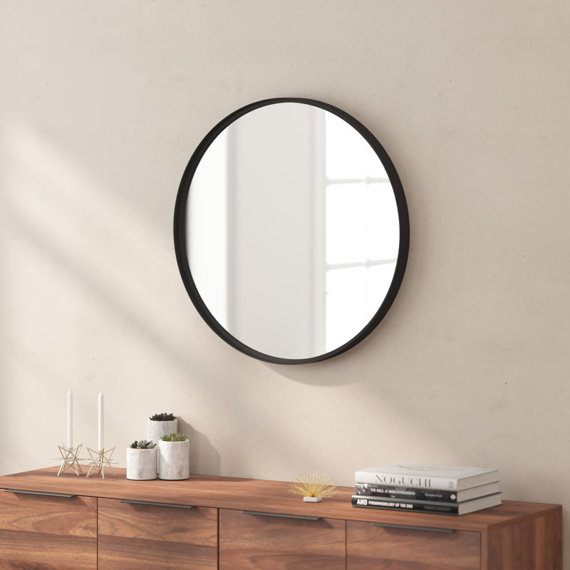 Metal Round Wall Mirror, Black