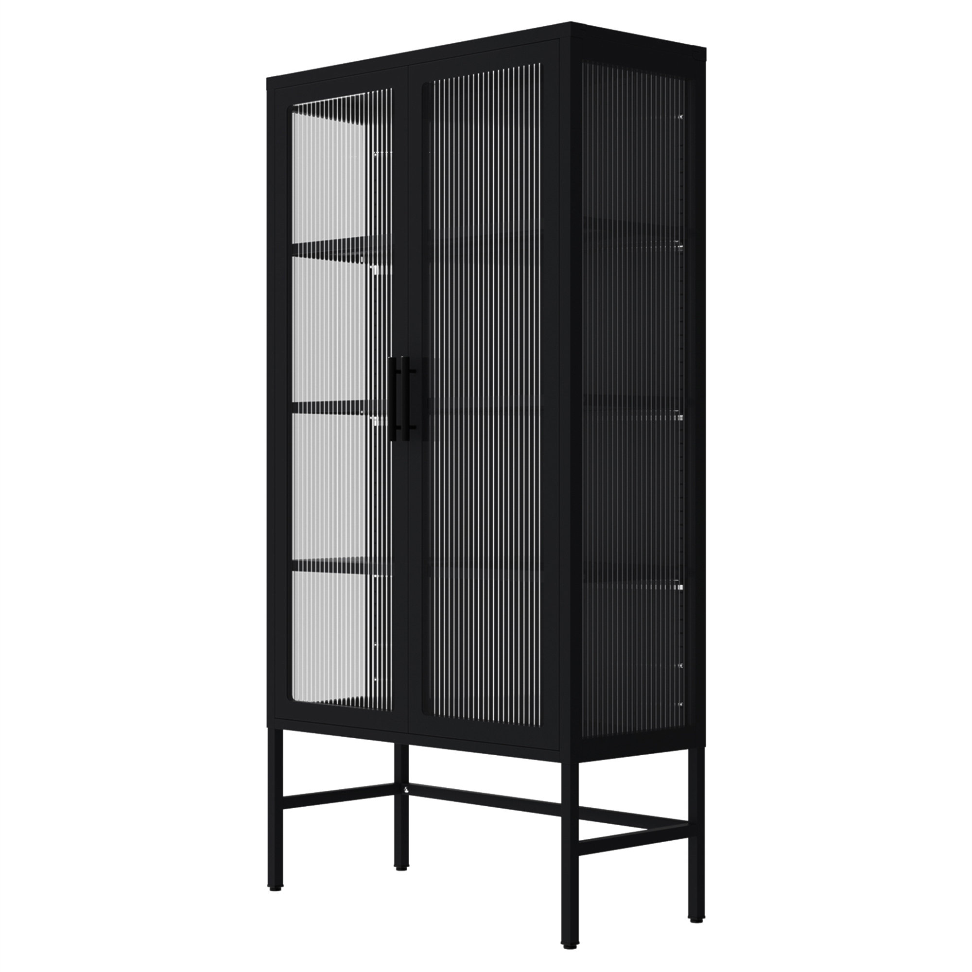 STYLISH Double Glass Door Storage With Adjustable Shelves And