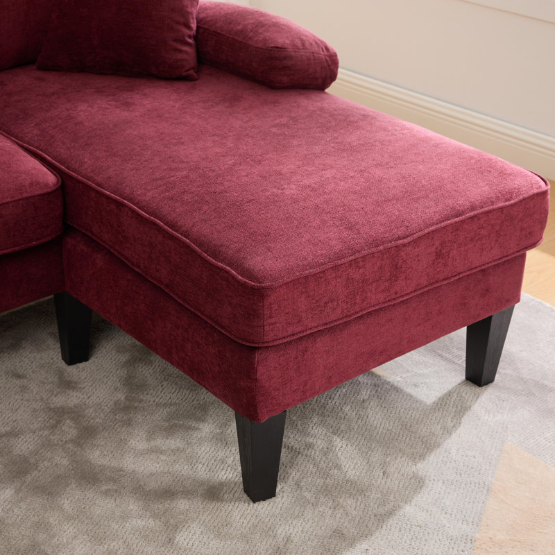 Canapé modulaire en forme de U, canapé modulaire avec méridienne double, canapé en tissu de lin pour le salon, Vin rouge lin