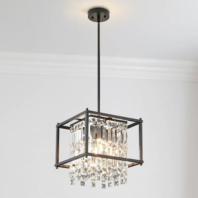 Luminaire suspendu carré en cristal, hauteur réglable moderne 4 lumières, pour îlot de cuisine, salle à manger, couloir
