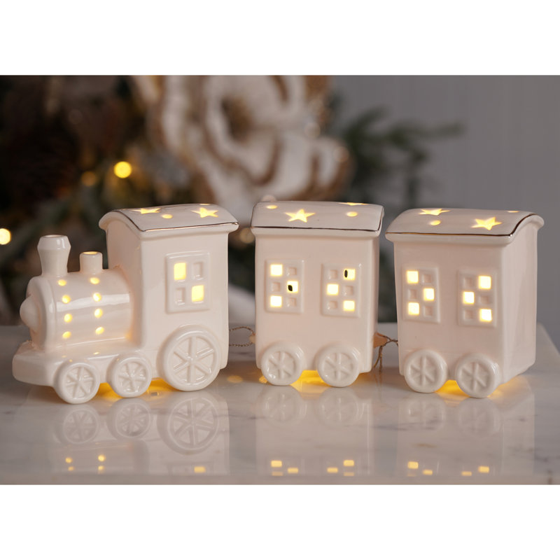LED Ceramic White & Gold Train & Carriages