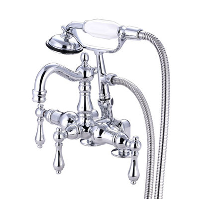 Robinet de baignoire sur pattes à 3 poignées et 2 poignées à fixation sur le comptoir avec douche à main Kingston