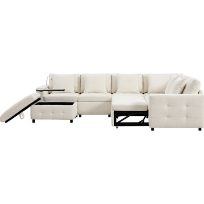 Lit modulaire coulissant 117 * 90 po avec 6 sièges, rangement à mouvement, panneau de table rabattable, lampe de lecture pivotante et porte-gobelet modulaire de type C avec coussins, deux ports, chenille