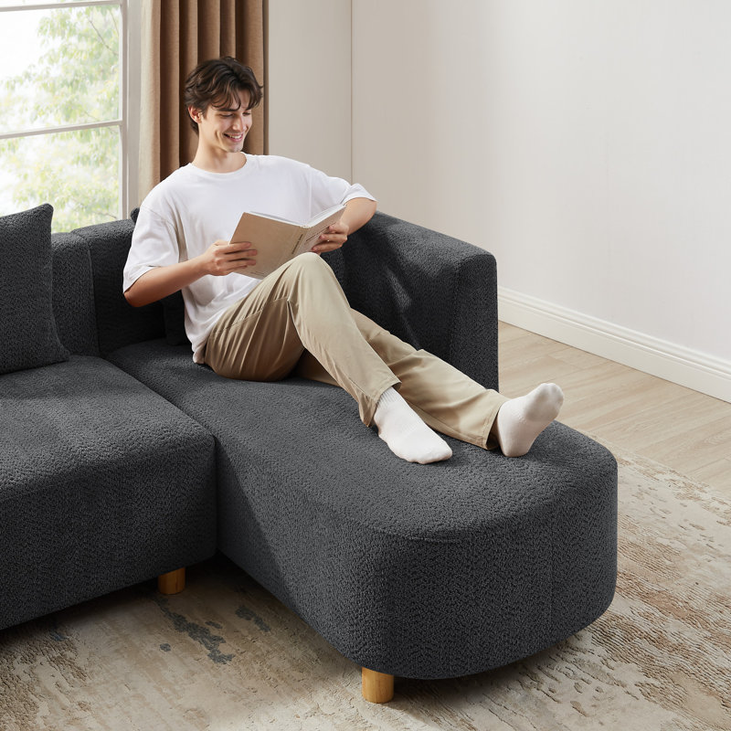 Modern Upholstered Sectional Sofa, Black Polyester