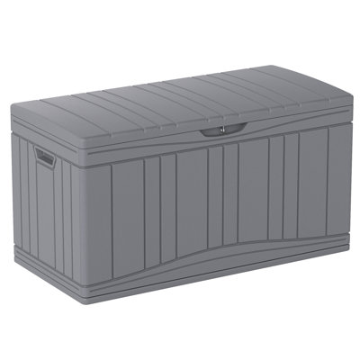 Coffre de terrasse extérieur 80 gallons avec vérins à gaz et couvercle compatible avec serrure pour colis gris