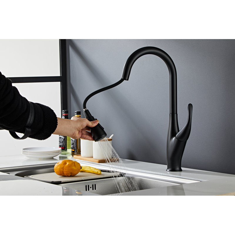 Wovier Kitchen Faucet With Deck Cover Plate, Matte Black