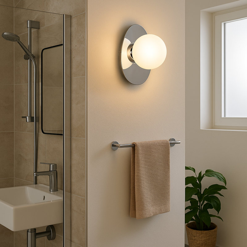 Castrovido Matte Glass & Steel Modern Bathroom Wall Light, Chrome