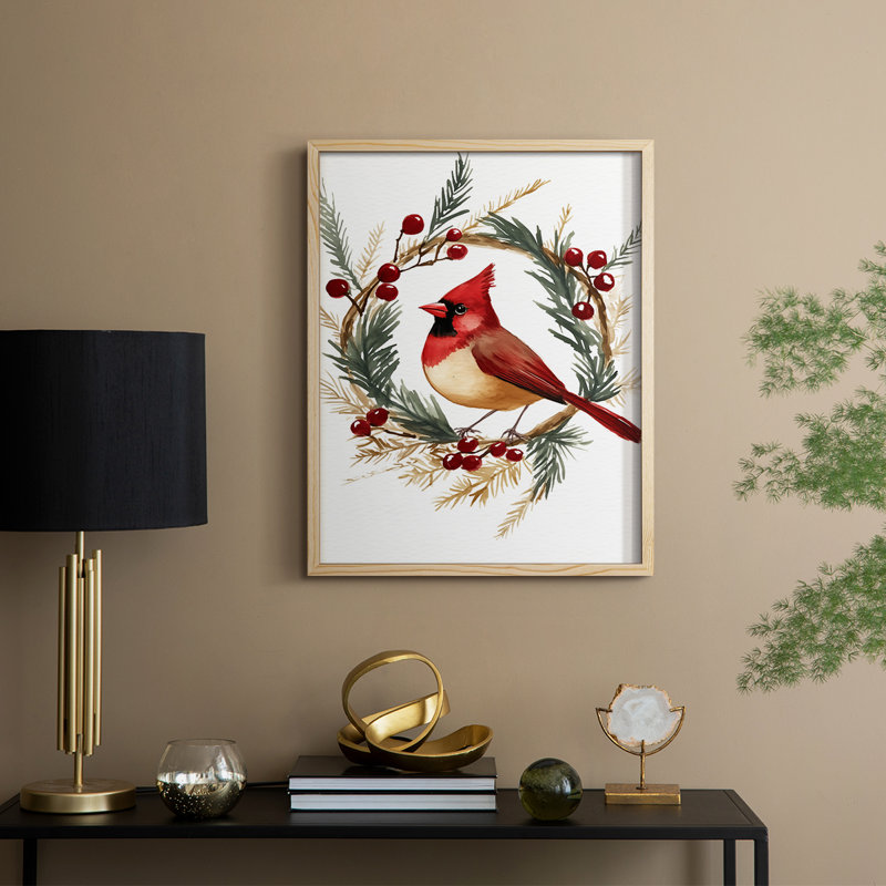 «Christmas Holiday», reproduction d'art encadrée - bois massif, H 30 po x l 24 po, Naturel