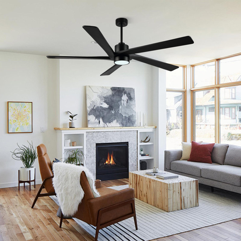 Athanafis Ceiling Fan with LED Lights, Black with Black Blades, 54"