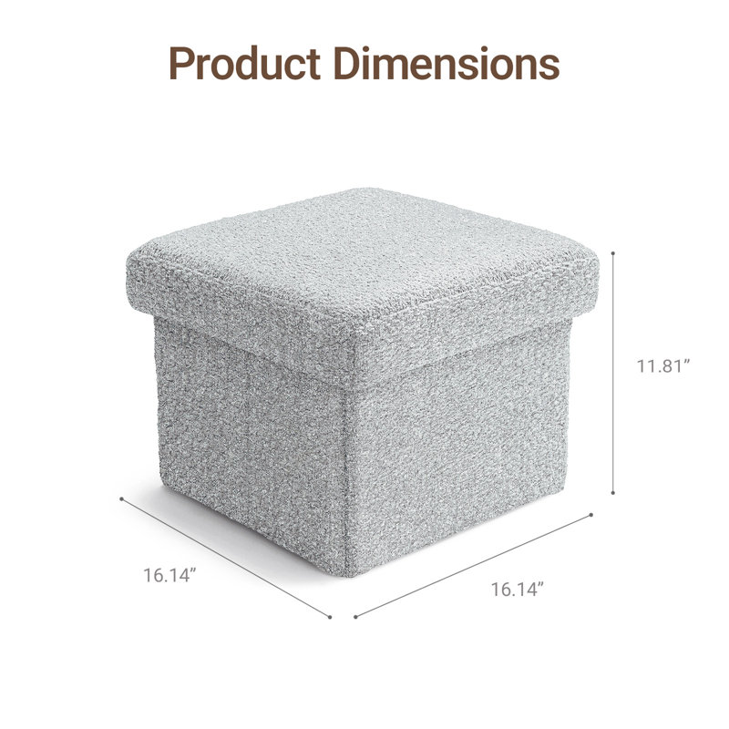 16" Wide Cube Light Gray Storage Ottoman, Light Gray